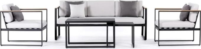 Sensum Hasseludden Set lounge nábytku, 5 dílů, ocel, polyester, polywood, černá, šedá