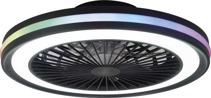 Stropní svítidlo s ventilátorem LED 40W RGBW a dálkovým ovladačem, černé, průměr 46,6cm