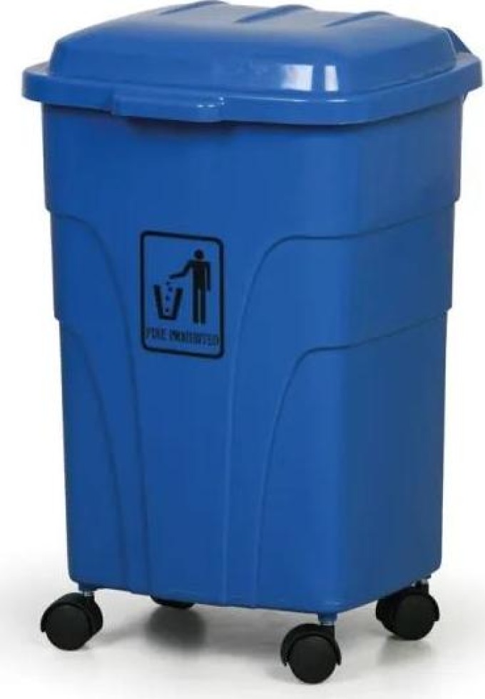 Plastový odpadkový koš na třídění odpadu, na kolečkách, 70 litrů, modrý
