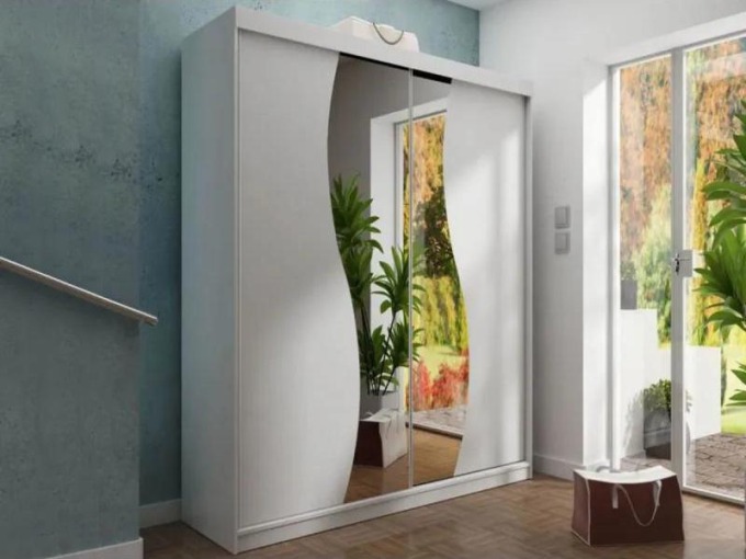 Šatní skříň se zrcadlem Sahara 8/150 cm, Osvětlení: osvětlení LED RGB - barevné, Barva: bílý