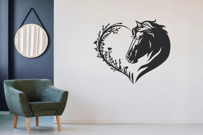 Lepy.cz Samolepka na zeď Kůň - Srdce Velikost (šířka x výška): 75x63cm, Barevná varianta: Světle hnědá