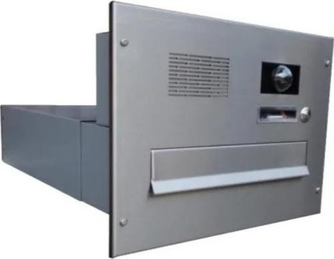 DOLS B-042-ABB - nerezová poštovní schránka k zazdění, s videohovorovým modulem ABB, jmenovkou a zvonkovým tlačítkem