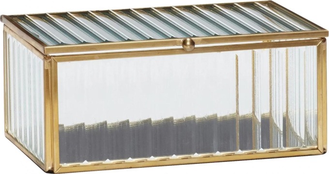 Hübsch Skleněný box Ripple Glass Menší, zlatá barva, čirá barva, sklo, kov