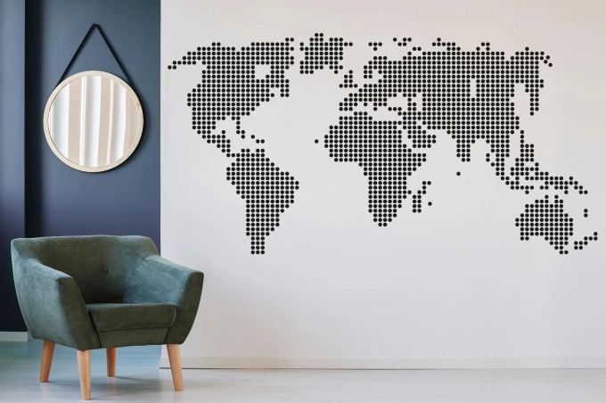 Lepy.cz Samolepka na zeď Mapa - puntíky Velikost (šířka x výška): 228x120cm, Barevná varianta: Nugátová hnědá