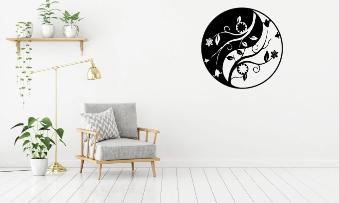 Lepy.cz Samolepka na zeď Yin a Yang rostlina Velikost (šířka x výška): 95x95cm, Barevná varianta: Světle modrá