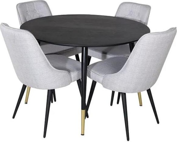 Kompaktní stolní souprava s kulatým MDF stolem v černé a šedé barvě