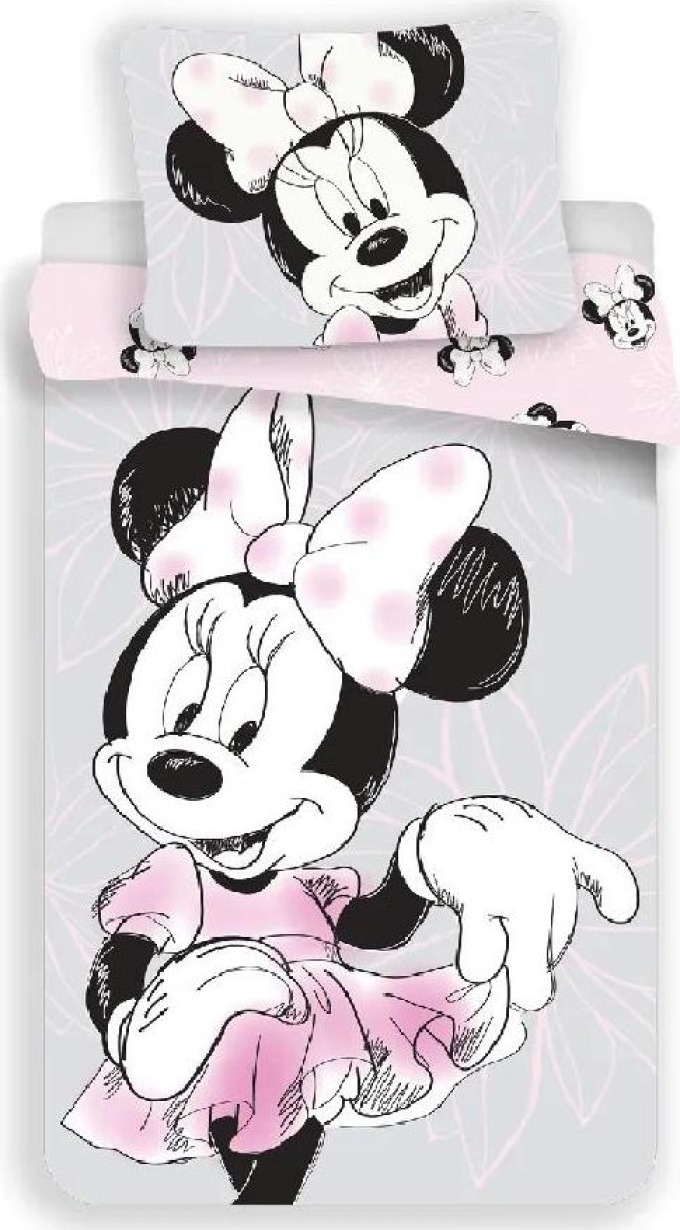 Dětské povlečení s oblíbenou myškou MINNIE a pohádkovým designem v růžové a šedé barvě