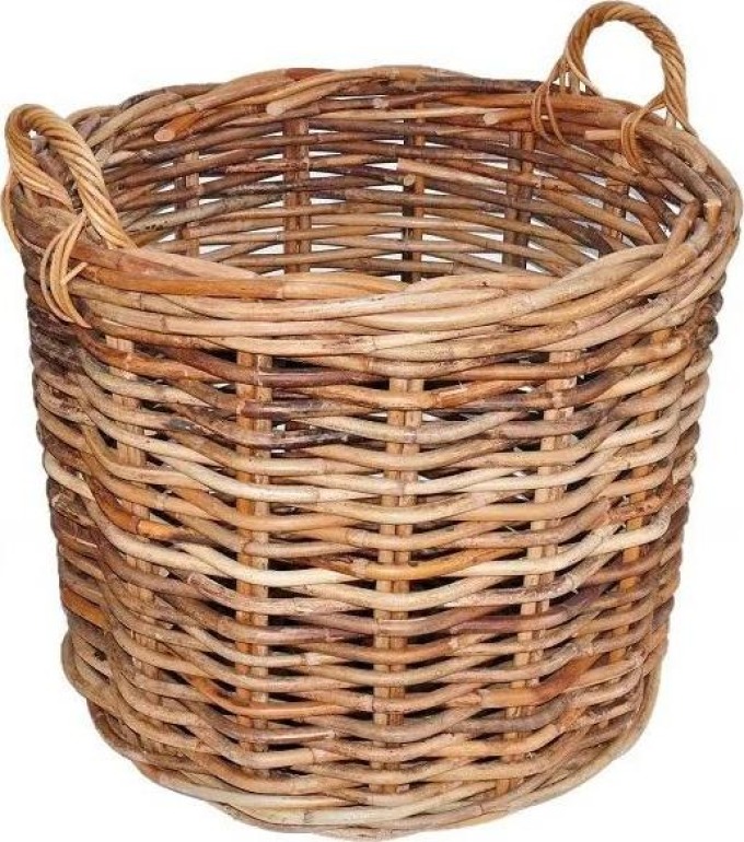 Velký koš na dřevo ratanový XXL s pevnými uchy a přírodní barvou, rozměry 70x60 cm