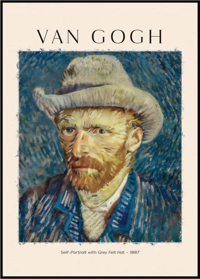 Vincent van Gogh - Autoportrét v šedém klobouku A4 (21 x 29,7 cm)