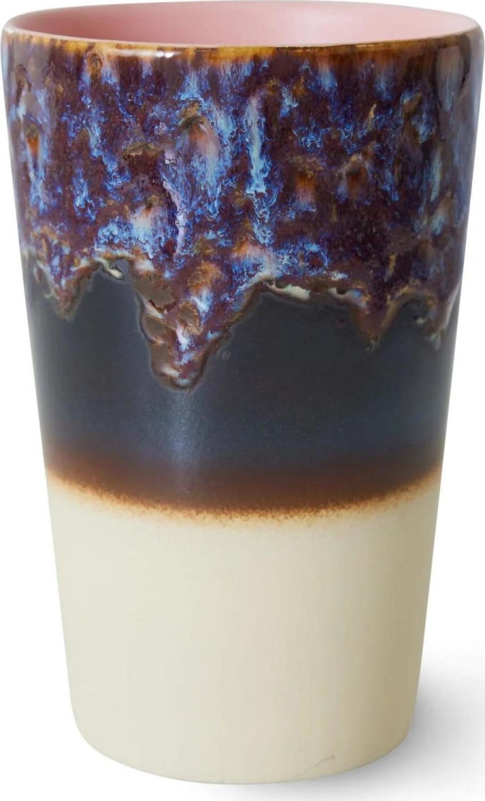 HK living Kameninový hrnek 70's Tea Mug Aurora 475 ml, fialová barva, modrá barva, krémová barva, keramika