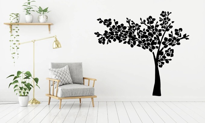 Lepy.cz Samolepka na zeď Strom s květy Velikost (šířka x výška): 90x81cm, Barevná varianta: Světle žlutá