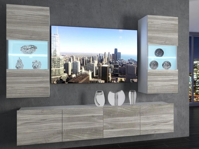 Obývací stěna 200 cm Belini šedý antracit Glamour Wood Imperium 7 IMP 7/5/W/GW1/0/0