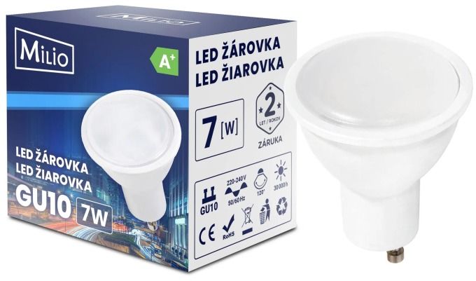 BERGE LED žárovka - GU10 - SMD 2835 - 7W - 590Lm - neutralni bílá